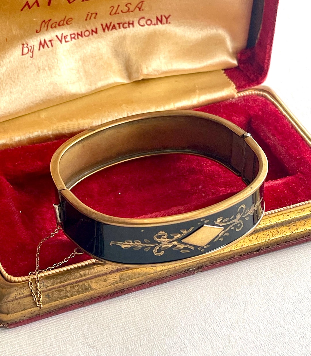 Antique Victorian Gold Tone & Black Enamel Inlay Bracelet - Etsy