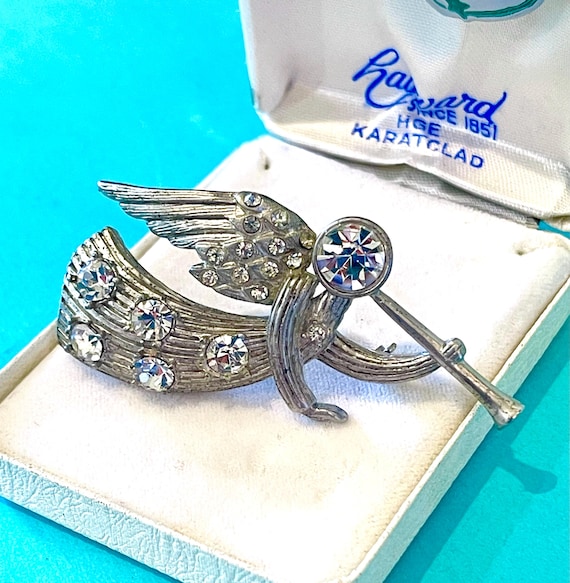 Vintage Angel with Trumpet Christmas Brooch