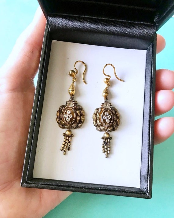Antique Victorian 14kt Gold Fringe Earrings with 18kt Gold Ear Wires