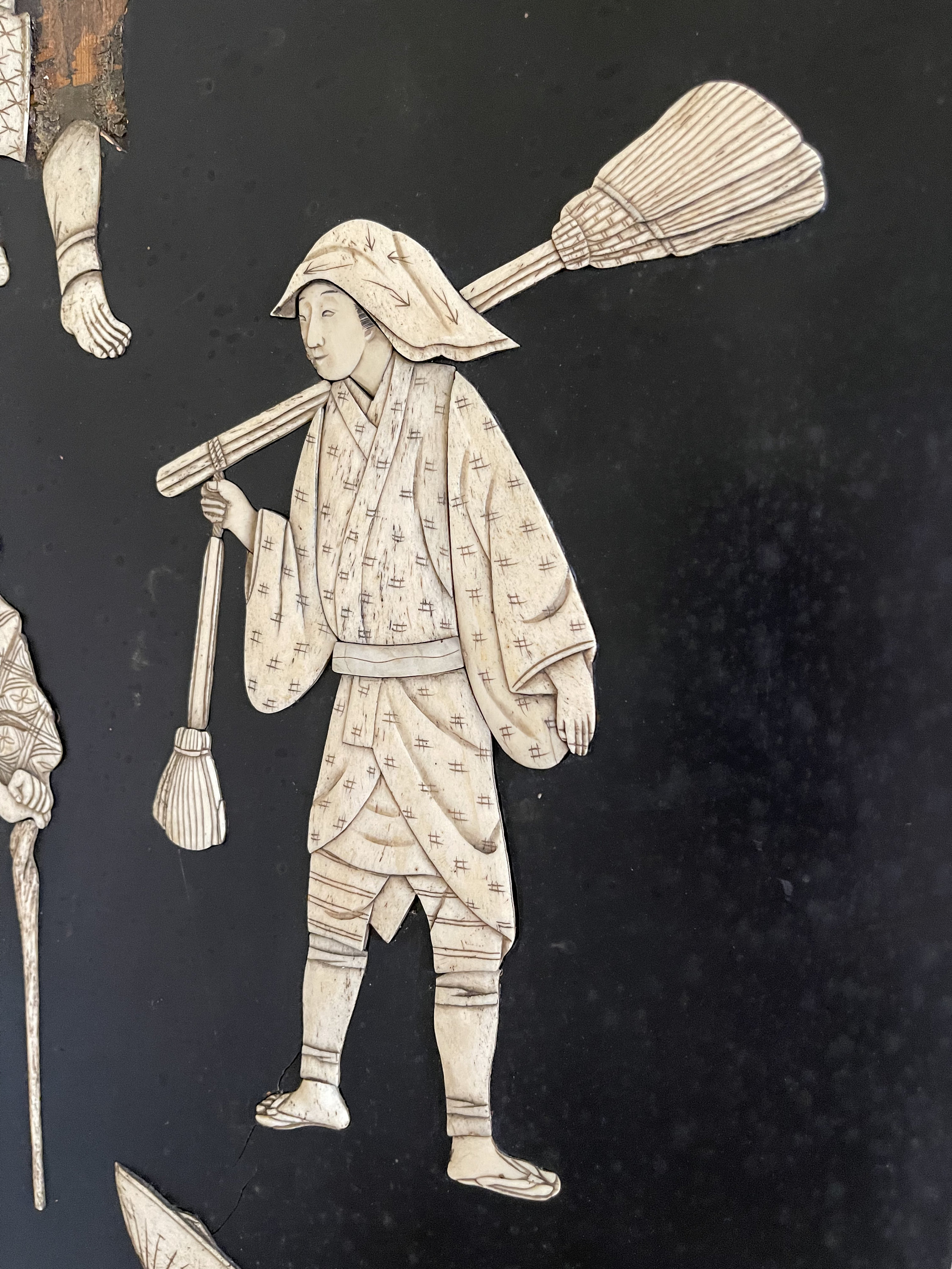 Antique Meiji Japanese Shibayama Lacquer Panel: Bone & Mother of