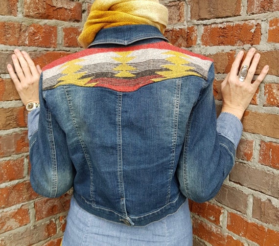 Navajo Print Denim Cropped Jacket Size
