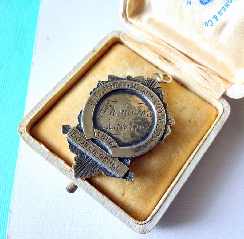 Antique Victorian 1886 Double Scull Champion Sterling Silver Fob Medal
