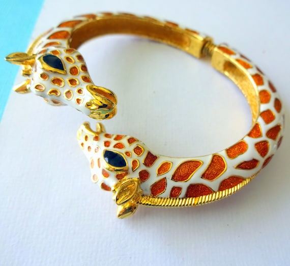 Kenneth Jay Lane　ジラフ　キリン　エナメル　バングル　ジュエリー Vintage Kenneth Jay Lane Enamel Double Head Giraffe Bracelet