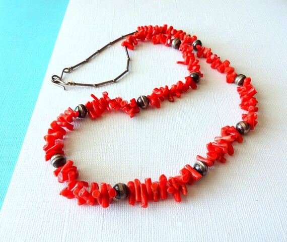 Vintage 1960's Navajo Red Coral and Sterling Silv… - image 3