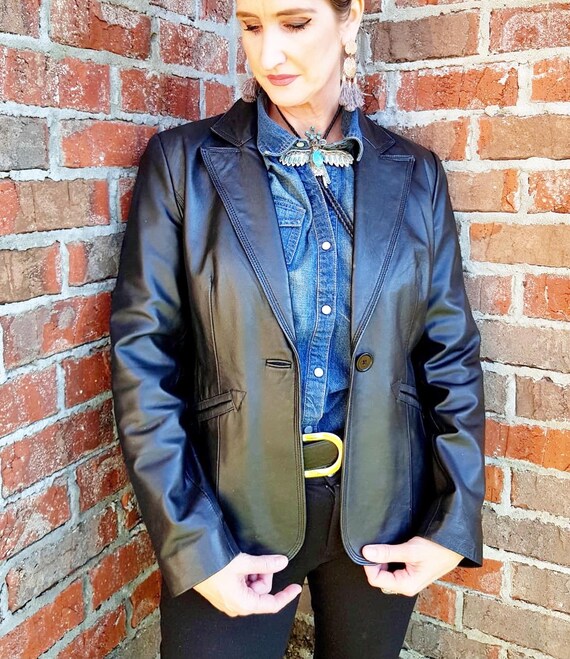 Ladies Black Leather Blazer/Jacket Size 6