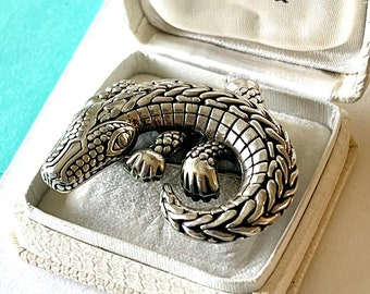 Vintage Detailed Sterling Silver Alligator Brooch