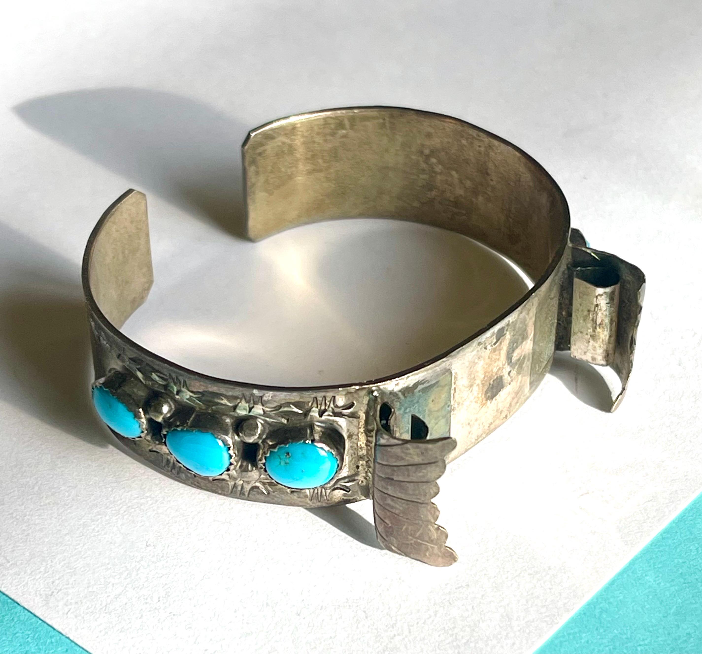 Vintage Navajo Sterling & Turquoise Watch Cuff - Etsy