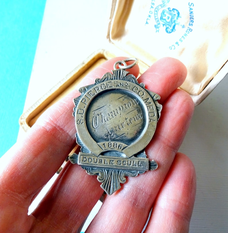 Antique Victorian 1886 Double Scull Champion Sterling Silver Fob Medal
