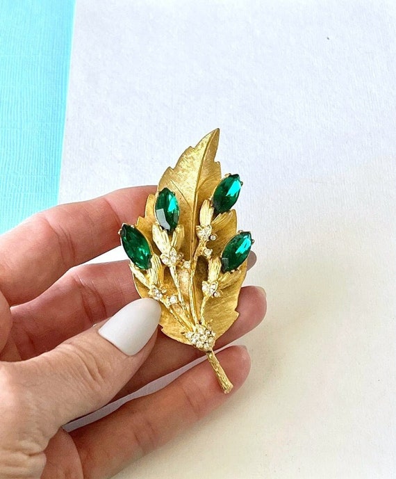 Vintage, Jewelry, Vintage Rhinestone Leaf Brooch Ivy Pin