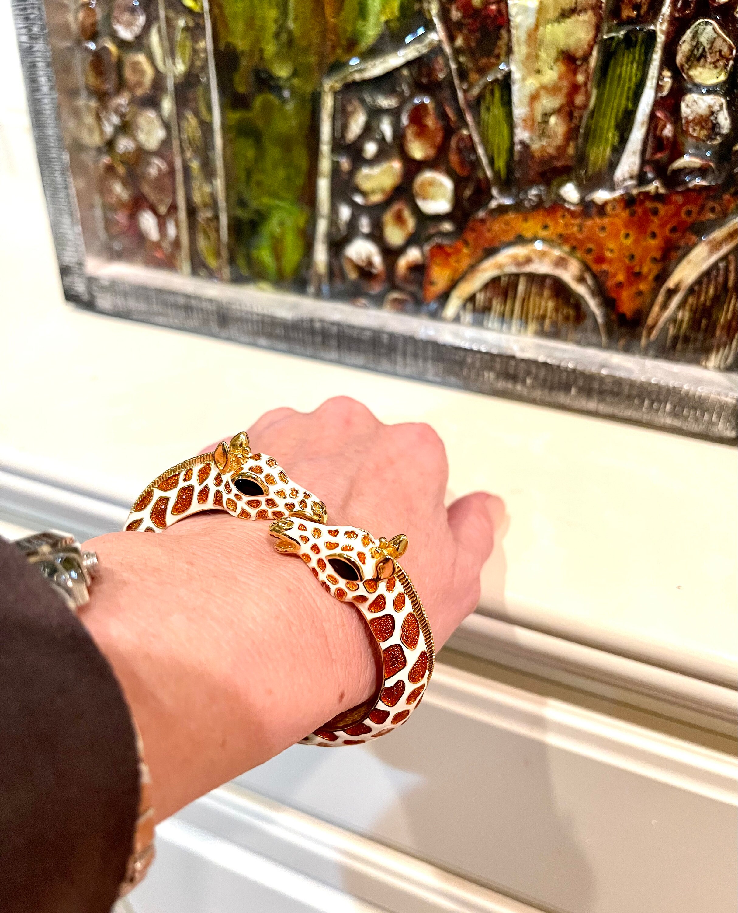 Vintage Kenneth Jay Lane Enamel Double Head Giraffe Bracelet