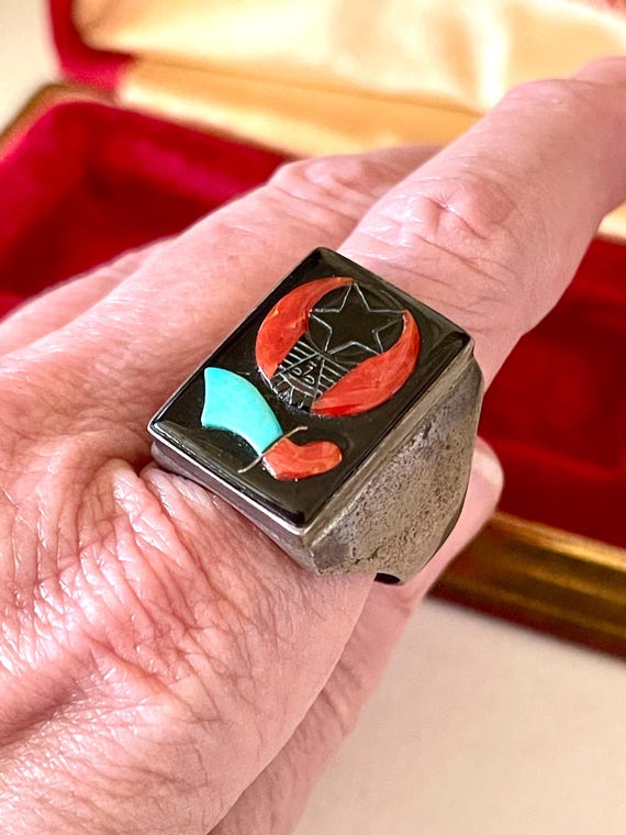 Rare Vintage Bobby Concho Zuni Masonic Shriners Multi-Inlay Sterling Ring Size 12