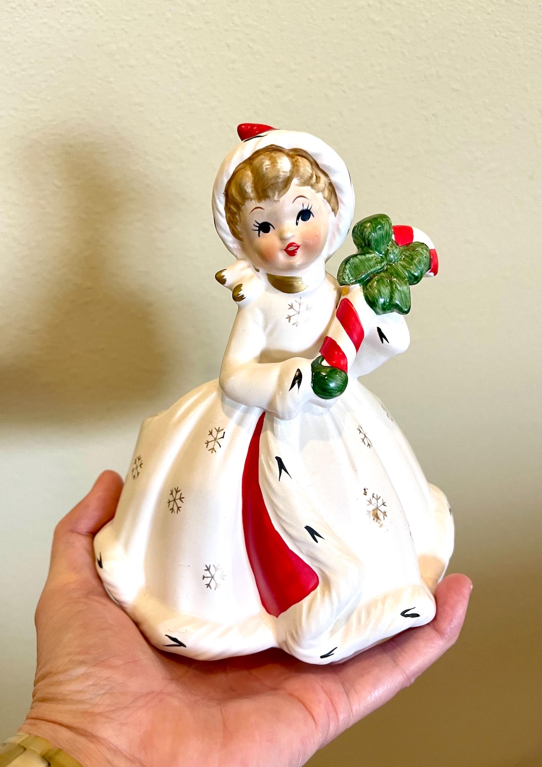 Large Vintage NAPCO Mid-century Shopper Girl With Candy Cane