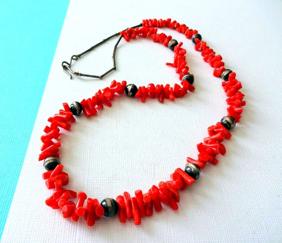 Vintage 1960's Navajo Red Coral and Sterling Silv… - image 5