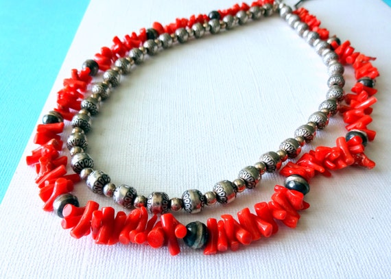 Vintage 1960's Navajo Red Coral and Sterling Silv… - image 9