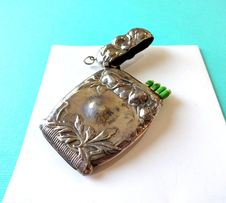 Vintage Sterling Silver Repousse Match Vesta