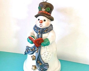 Vintage LEFTON Porcelain Caroling Snowman Bell