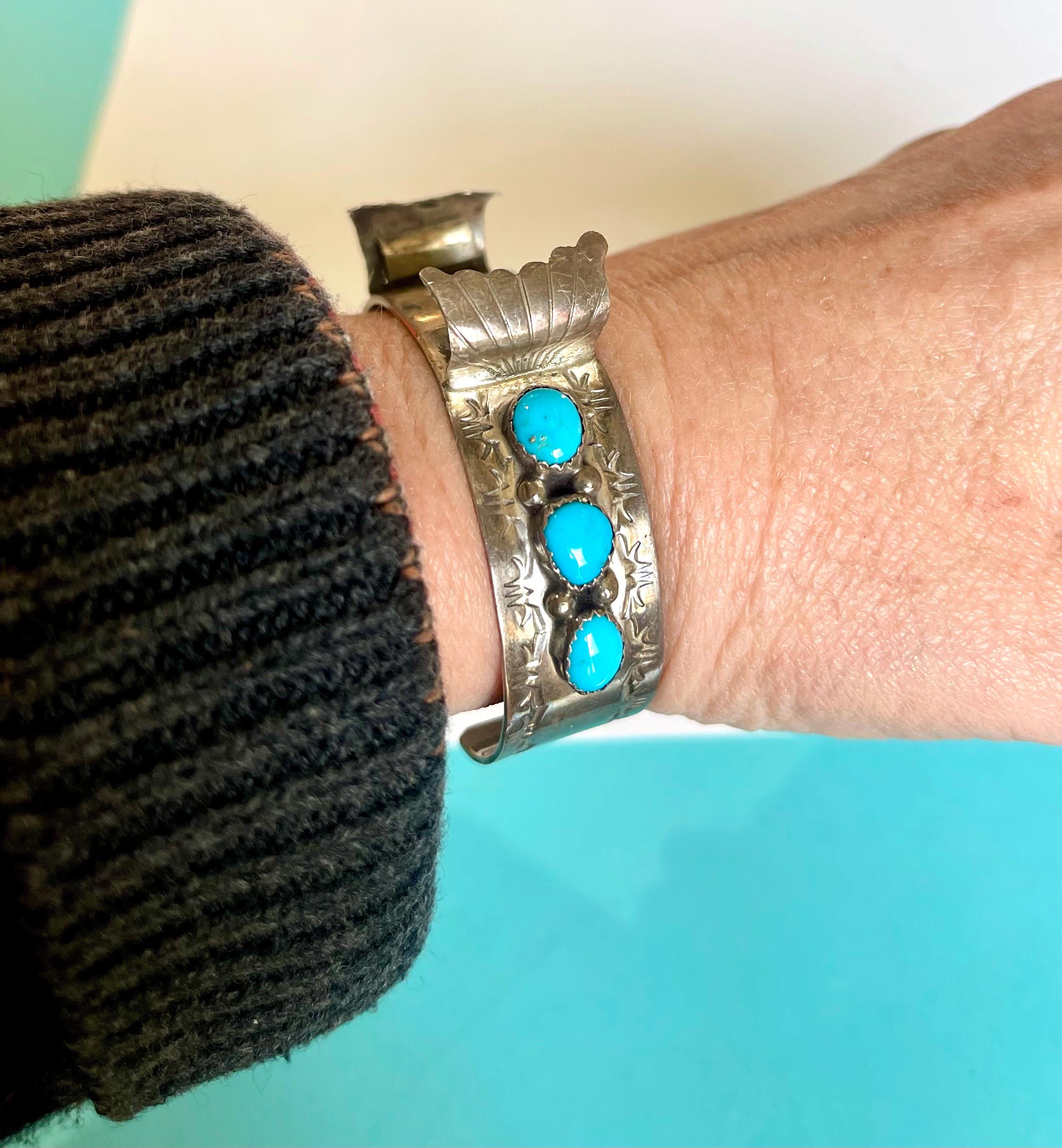 Vintage Navajo Sterling & Turquoise Watch Cuff - Etsy