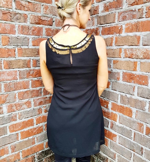 Vintage Little Black Dress with Gold Sequins - image 5