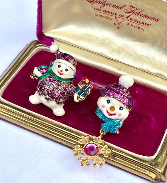 Set of 2 Vintage Christopher Radko Enamel Snowmen… - image 1