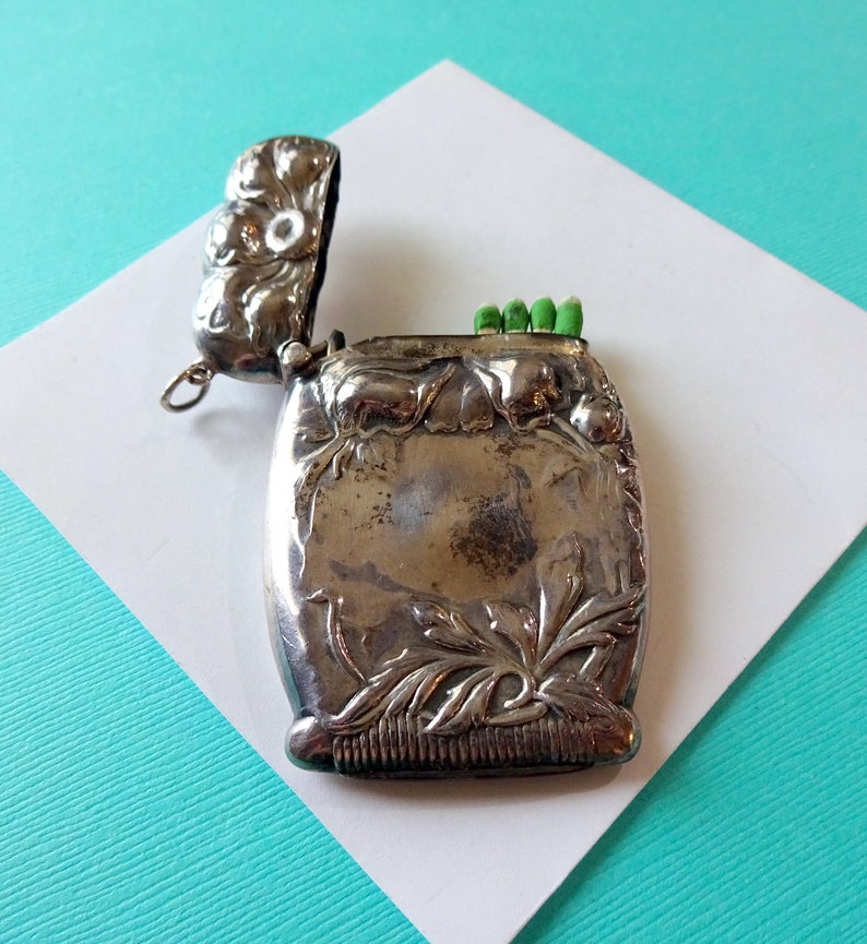 Vintage Sterling Silver Repousse Match Vesta