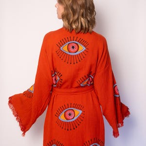 Waffle Robe, Evil Eye Boho Spa Bathrobe,Organic Cotton Kimono,Muslin Robe,Morning Robe,25th Birthday Gift,Employee christmas gifts