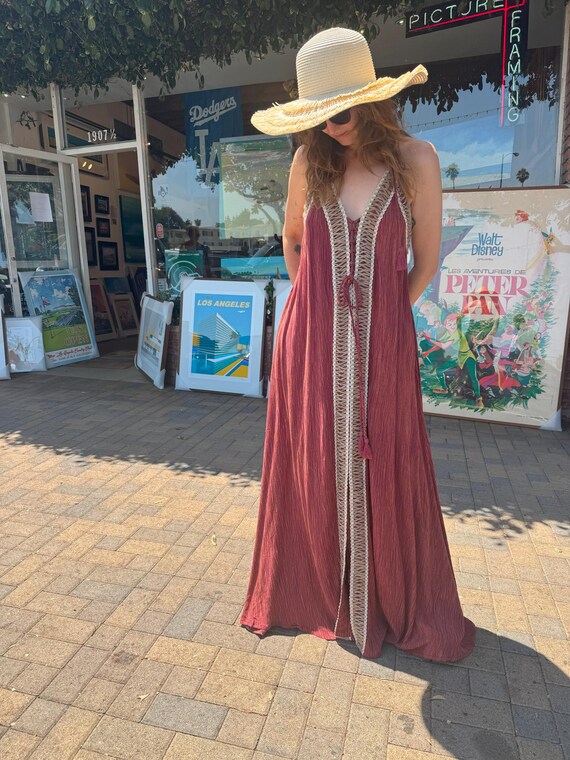 Boho Cotton Halter Maxi Dress: Red-blue-blush Beach Sun Dress - Etsy