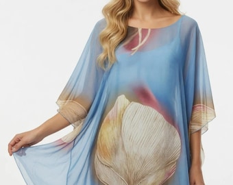 Chemisier caftan en soie Top tunique en soie Taille unique | Voilage de luxe | élégant haut fluide bohème chic | Tenue de villégiature ample pour femmes