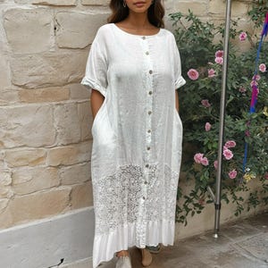 Italian Linen Midi Dress: Handmade Cottagecore Sun Dress