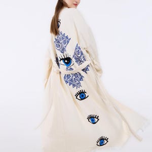 Evil Eye Robe,Cotton Robe,Handmade Muslin Kimono, Ethnic Evil Eye Robe, Organic Cotton Bathrobe, Muslin Robe, Dressing Gown, Cotton Kaftan