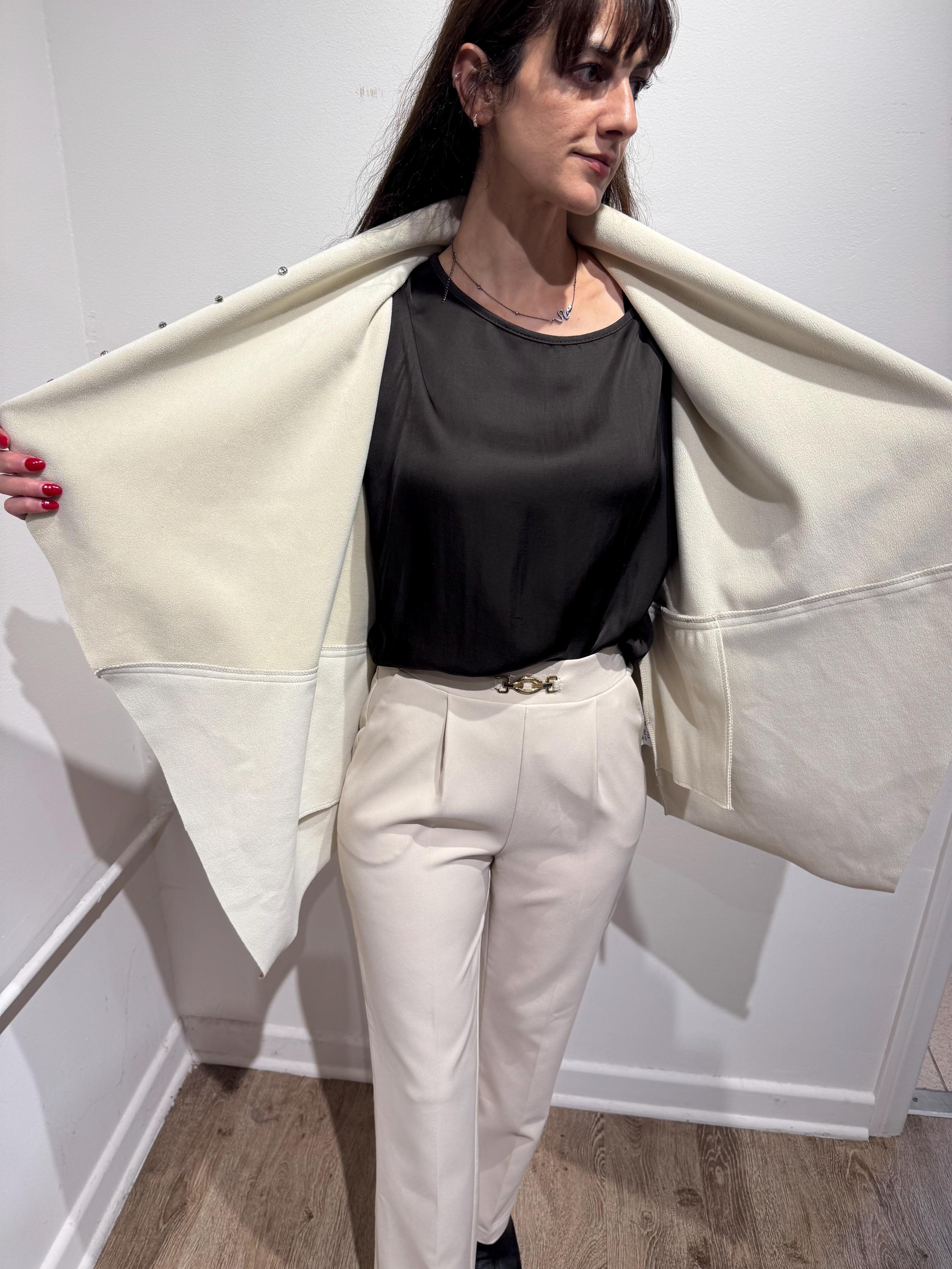 Asymmetric Draped Jacket – Embellished Shawl Collar Wrap, One Size 