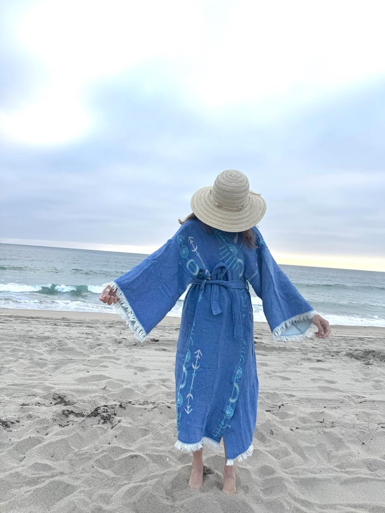 Straw Robe Arrow Design Kimono Robe: Organic Turkish Cotton Boho Bathrobe - Etsy