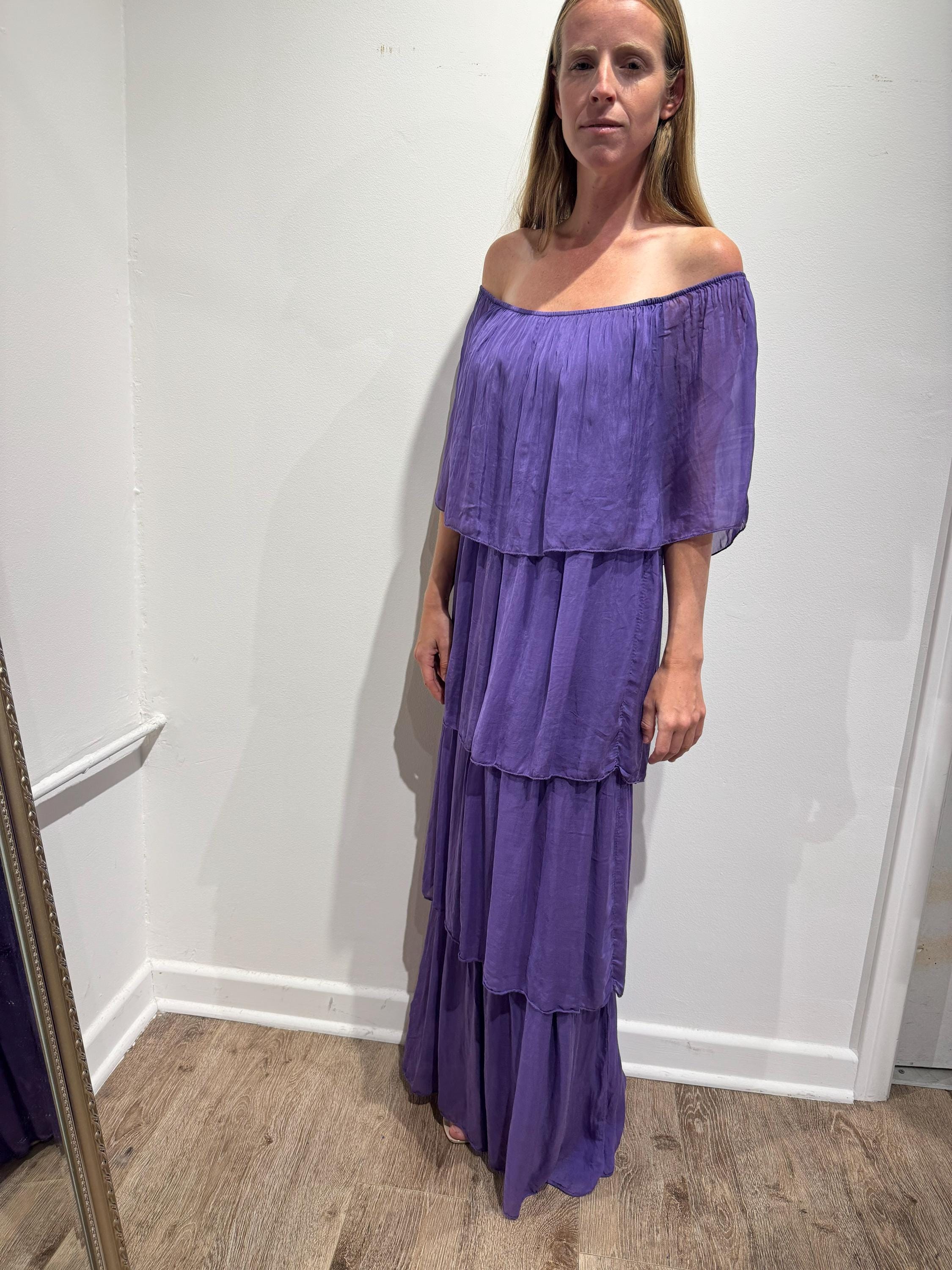 chinese dress ladies Silk Ruffle Layered Short Sleeve Maxi Dress (5 Colours)