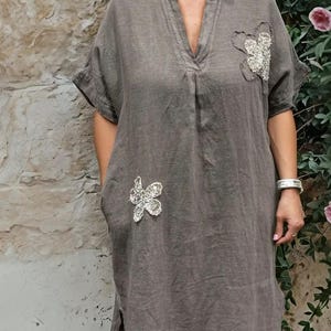 Floral Patch Linen Midi Dress: Italian Cottagecore Sun Dress