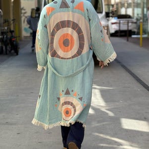 Evil Eye Robe,Unisex Beach Cover Up, Eye Boho Spa Bathrobe,Organic Cotton Robe Kimono,Muslin Robe,Morning Robe,25th Birthday Gift