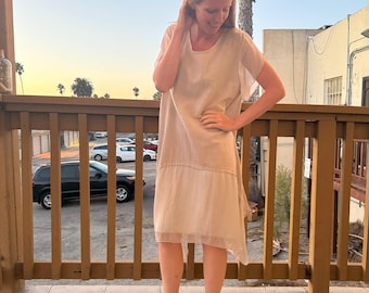 Linen Dress with silk details: Cottagecore Linen Dresses