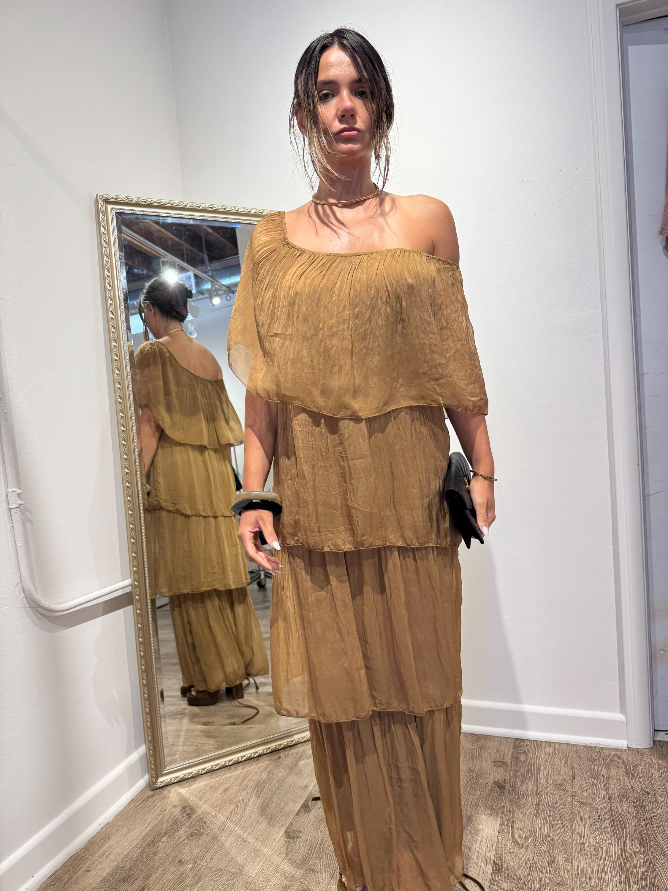 knee length dresses for ladies Italian Silk Tiered Dress main image 0