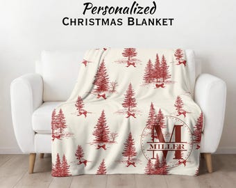 Couverture de Noël personnalisée en toile : jeté des Fêtes à monogramme familial