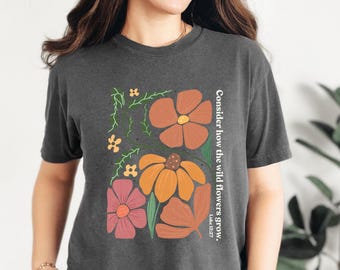 Boho-T-shirt met bloemen, boxy T-shirt, christelijk vintage shirt met bloemen, cadeaus voor haar, comfortabele kleuren