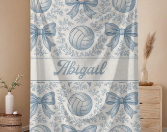 Blue & White Chinoiserie Toile Volleyball Blanket | Coquette Bow Personalizable
