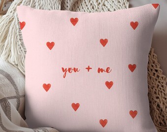 Valentine Heart Pillow Faux Suede Square Pillowcase | Pink Red Heart Throw, Bridal Shower Anniversary Gift
