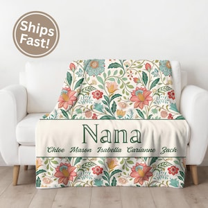 Personalized Blanket for Grandma or Mom, Cottage Decor, English Country, French Country, William Morris Inspired, Cozy and Soft, Custom