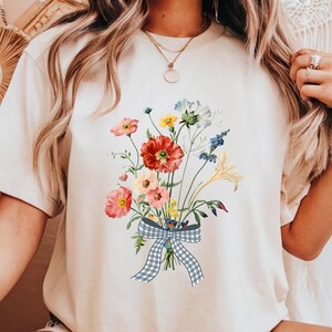 Comfort Colors Boho Floral T-Shirt: Coquette Bow Gingham Tee