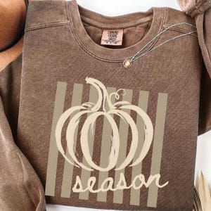 Pumpkin Patch Crew Sweatshirt | Fall Pumpkin Graphic, Trendy Stripes, Comfort Colors