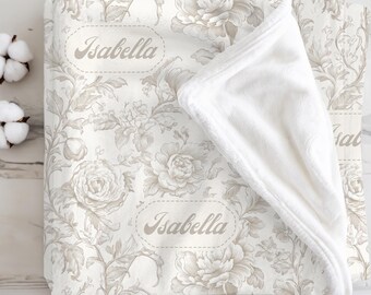 Couverture minky toile florale personnalisée, cadeau de baby shower personnalisé, décoration confortable pour chambre d'enfant, couverture douce pour bébé, couverture florale pour bébé, esthétique