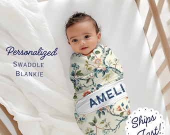 Personalized Baby Name Blanket, Customized baby swaddle, Pink Chinoiserie Toile with Coquette Bow, Baby Shower Gift, Name blanket, Unique