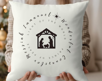Almohada de gamuza sintética con versículos bíblicos cristianos: decoración inspiradora para el hogar, nombres navideños de Jesús, funda de cojín cuadrada, cojín religioso, acogedor