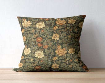 Bloemen kussensloop William Morris bloemen: vintage botanische sierkussensloop, Cottagecore-kussen voor boerderijhuisje, 14 16 18 20 24 26