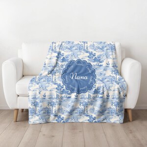 Manta polar personalizada: Toile francés azul y blanco, nombres personalizados