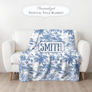 Personalized Velveteen Plush Blanket: Tropical Hawaiian Toile