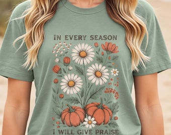 Boho Floral Christian T-Shirt, Thanksgiving Fall Shirt, Autumn Crewneck, Gift for Mom, Jesus Faith Shirt, Inspirational Tee, Religious